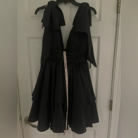 Black Oversized Bow Deep V Ruffle Mini Dress - Picture 9 of 9